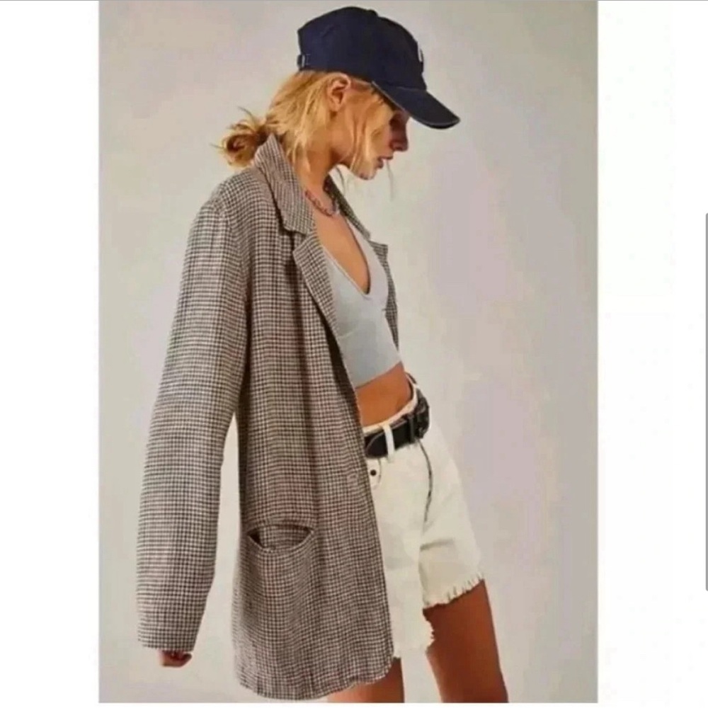 Free People x We The Free Houndstooth Beckett Boyfriend Blazer.